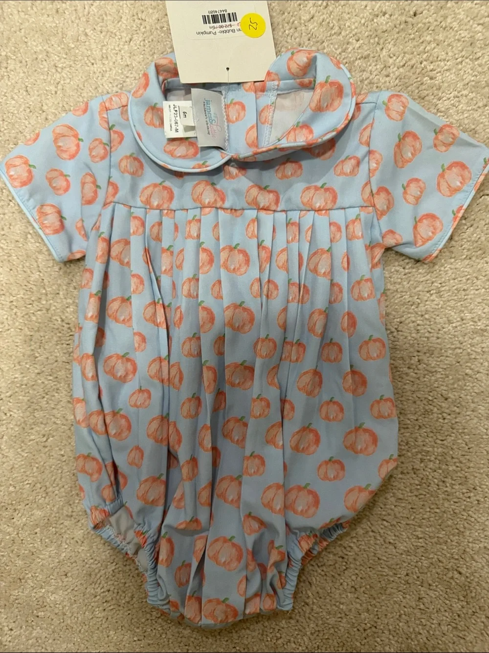 James & Lottie Blue Pumpkin-Print Baby One-Piece